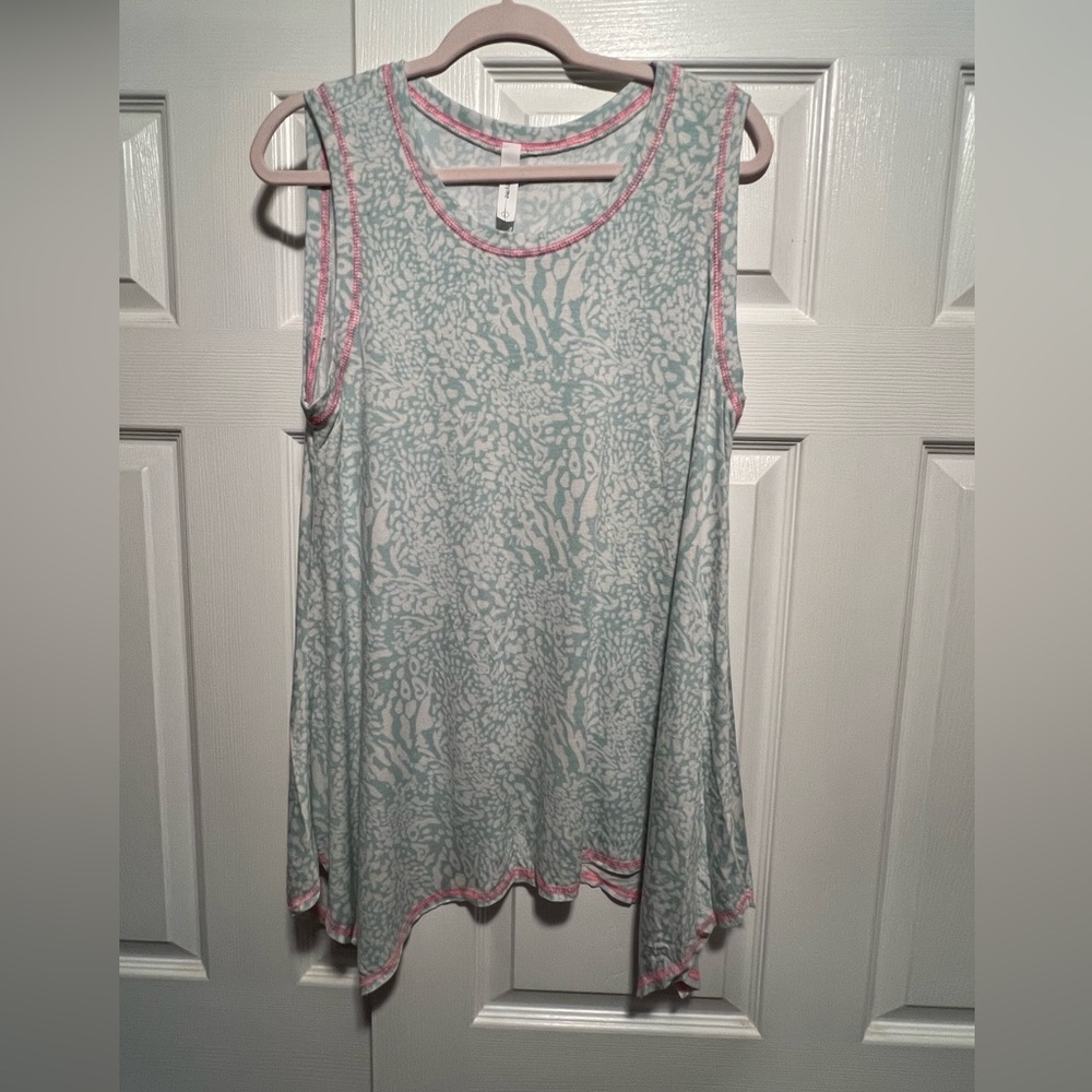 Honeyme Sleeveless Tank Top - Light Blue and Pink